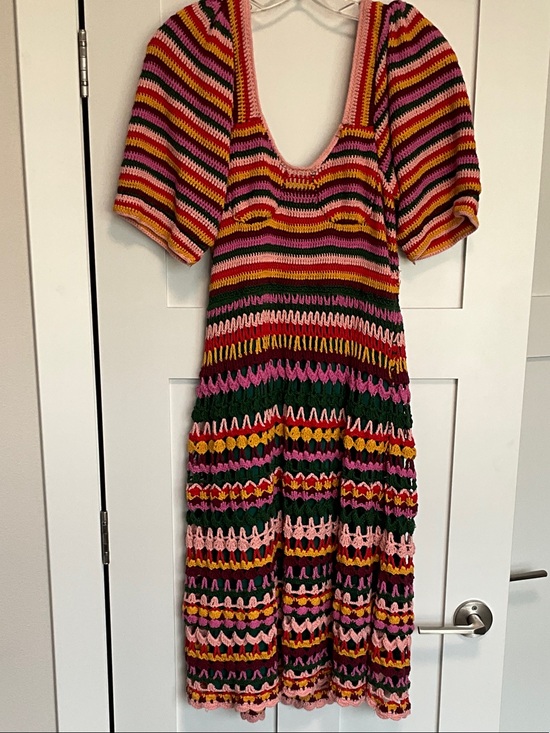 FARM Rio Dresses & Skirts - FARM Rio Multicolor Crochet Midi Dress in Pink, Green & Yellow